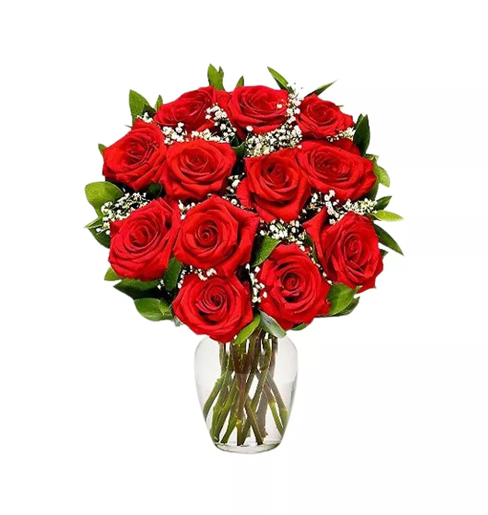 Elegant Red Roses with Vase